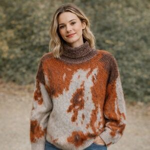 ROMWE Abstract Chunky Earthy Print‎ Knit Turtleneck Sweater Boho Cottagecore M